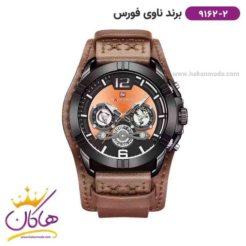 ساعت مچی مردانه نیوی فورس بند چرم قهوه ای قاب مشکی 9162/2