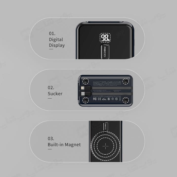 پاوربانک 10000mAh وایرلس شارژ مگنتی رسی مدل RPB-P18 — تصویر ۶