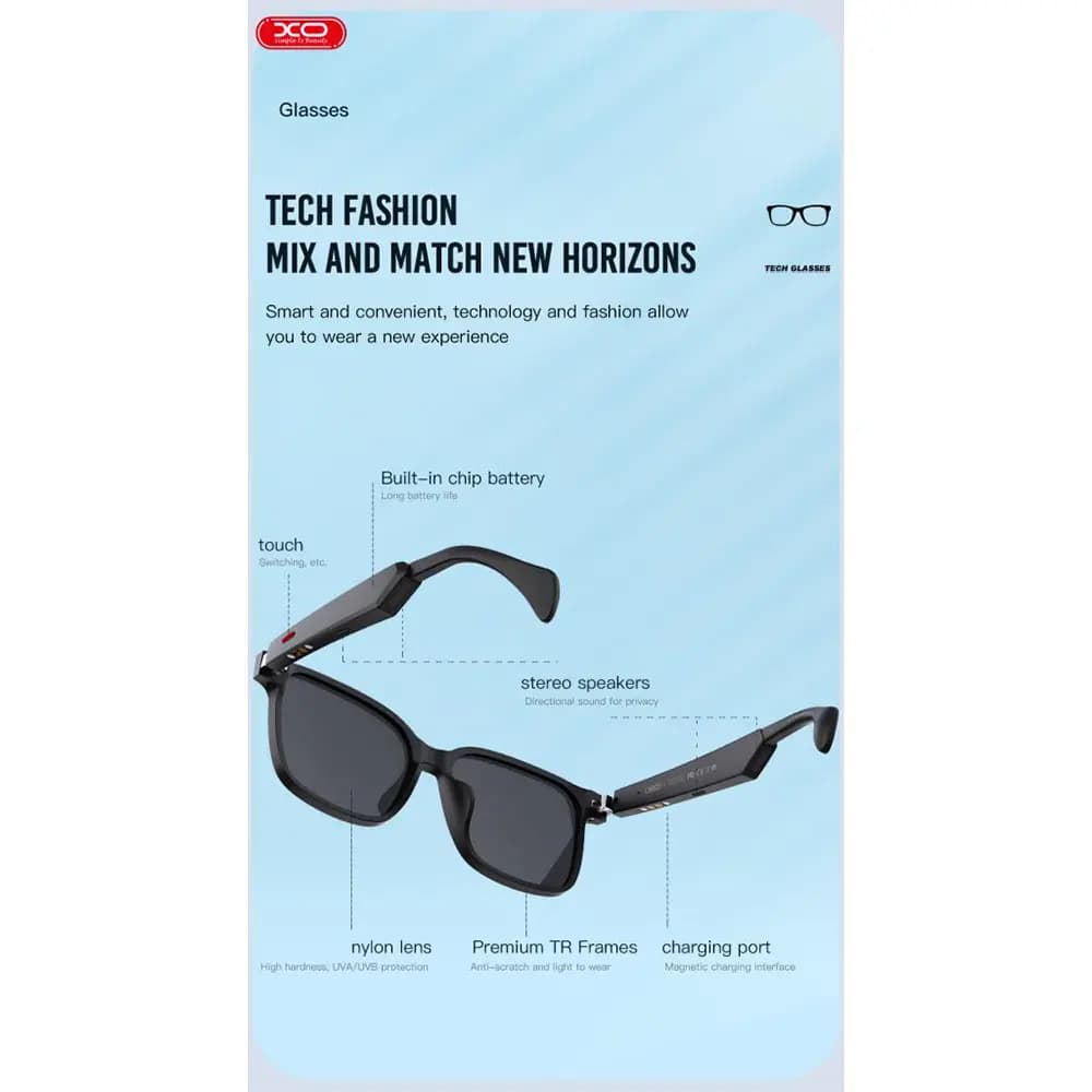 عینک آفتابی و هندزفری بلوتوث ایکس او مدل XO E5 Bluetooth Music Sunglasses Glasses — تصویر ۵