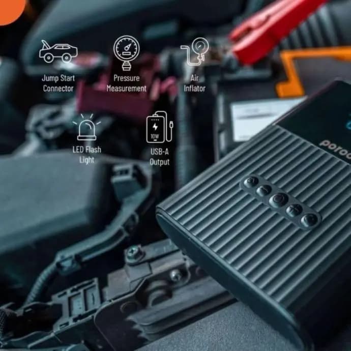 جامپ استارتر و پمپ باد پرودو مدل PORODO MULTIFUCTIONAL JUMP STARTER with AIR PUMP 8800mAh — تصویر ۷