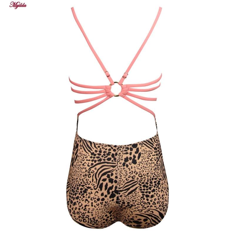 مایو زنانه مدل پشت بندی پلنگی رنگ قهوه ای پددار فیتن فرخ زادی کد 5289-297-1 — تصویر ۳