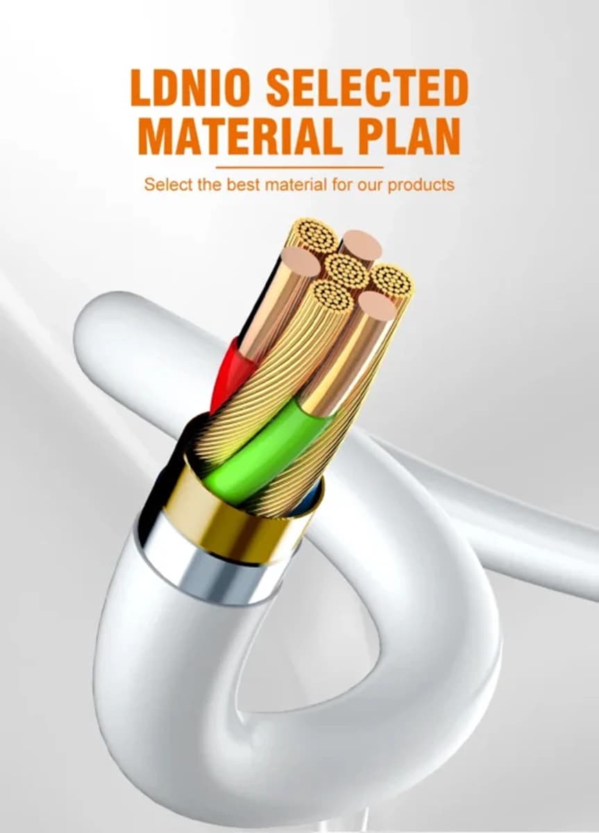 کابل شارژ 100 وات 1 متر Type-C به Type-C مارک LDNIO مدل LC601c — تصویر ۳
