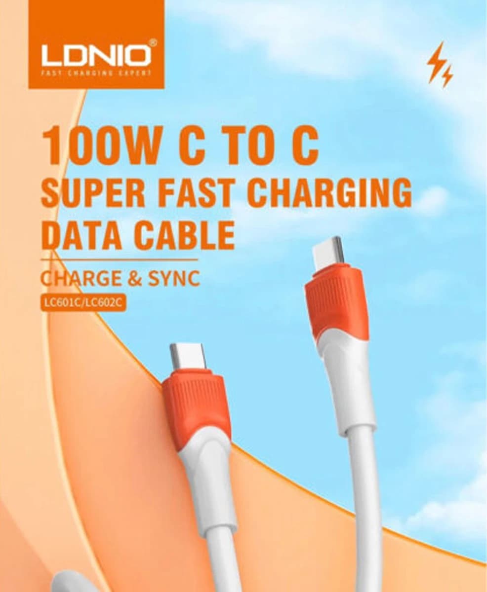 کابل شارژ 100 وات 1 متر Type-C به Type-C مارک LDNIO مدل LC601c — تصویر ۶