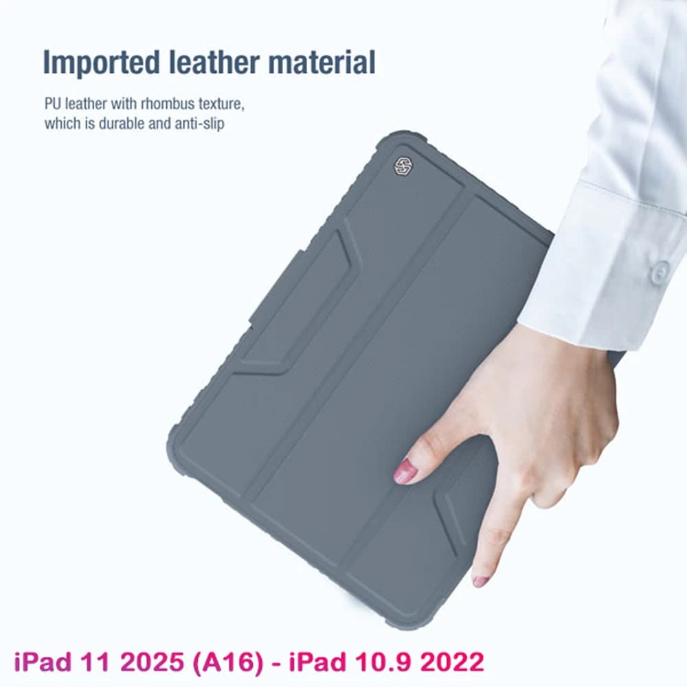 کیف چرمی پشت شفاف ایربگ دار استند تاشو چند زاویه iPad 11 2025 ( A16 ) مارک نیلکین مدل Bumper Pro — تصویر ۷