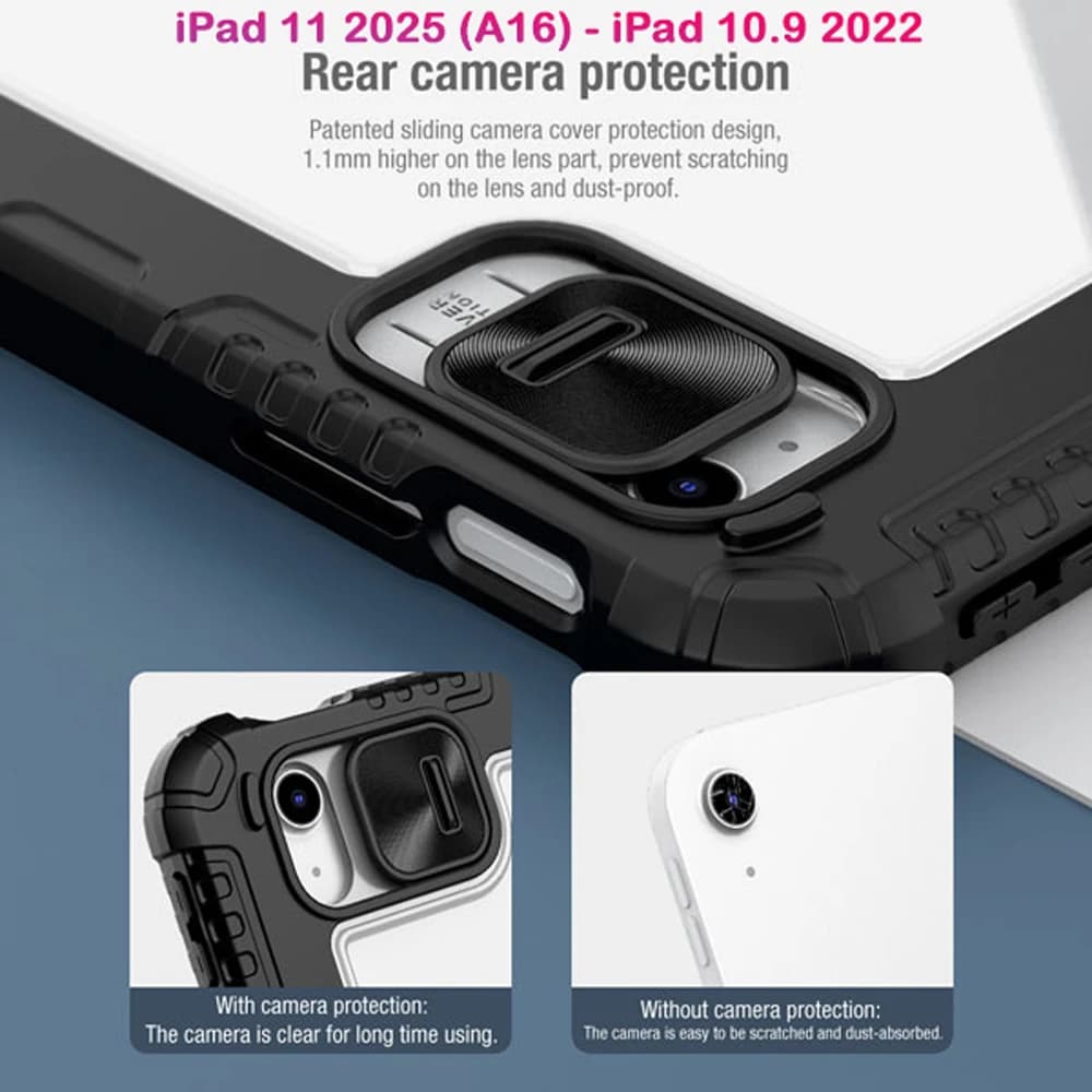 کیف چرمی پشت شفاف ایربگ دار استند تاشو چند زاویه iPad 11 2025 ( A16 ) مارک نیلکین مدل Bumper Pro — تصویر ۸