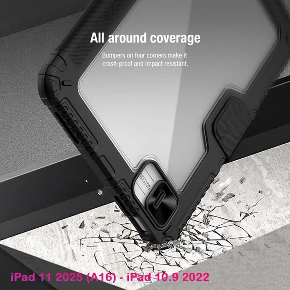 کیف چرمی پشت شفاف ایربگ دار استند تاشو چند زاویه iPad 11 2025 ( A16 ) مارک نیلکین مدل Bumper Pro — تصویر ۳