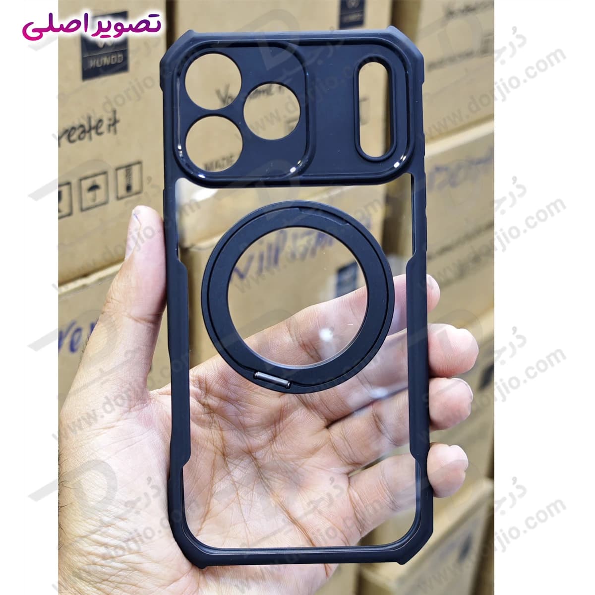 گارد شفاف رینگ استند 360 درجه مگ سیف iPhone 17 Pro Max مارک XUNDD سری Beatle Rotatable — تصویر ۳