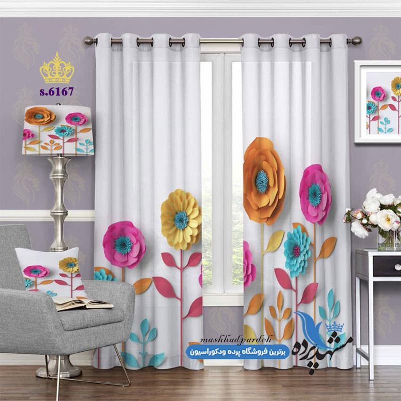 پرده پانچ گلدار طرح گل کاغذ رنگی کد S6167