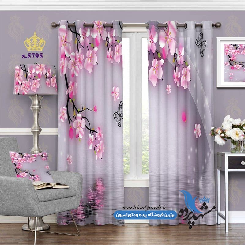 پرده پانچ گلدار طرح فانتزی کد S5795