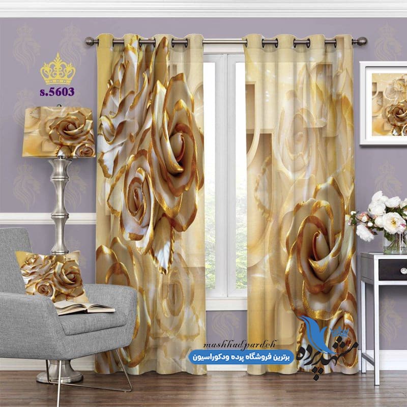 پرده پانچ گلدار طرح گل رُز کد S5603