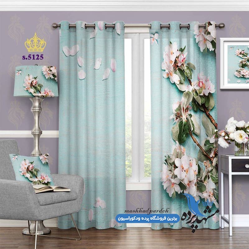 پرده پانچ گلدار طرح شاخه گل کد S5125