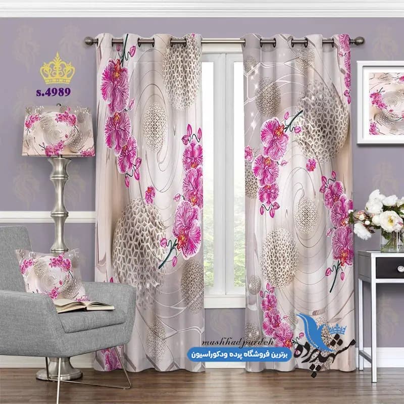 پرده پانچ فانتزی طرح گلدار کد S4989