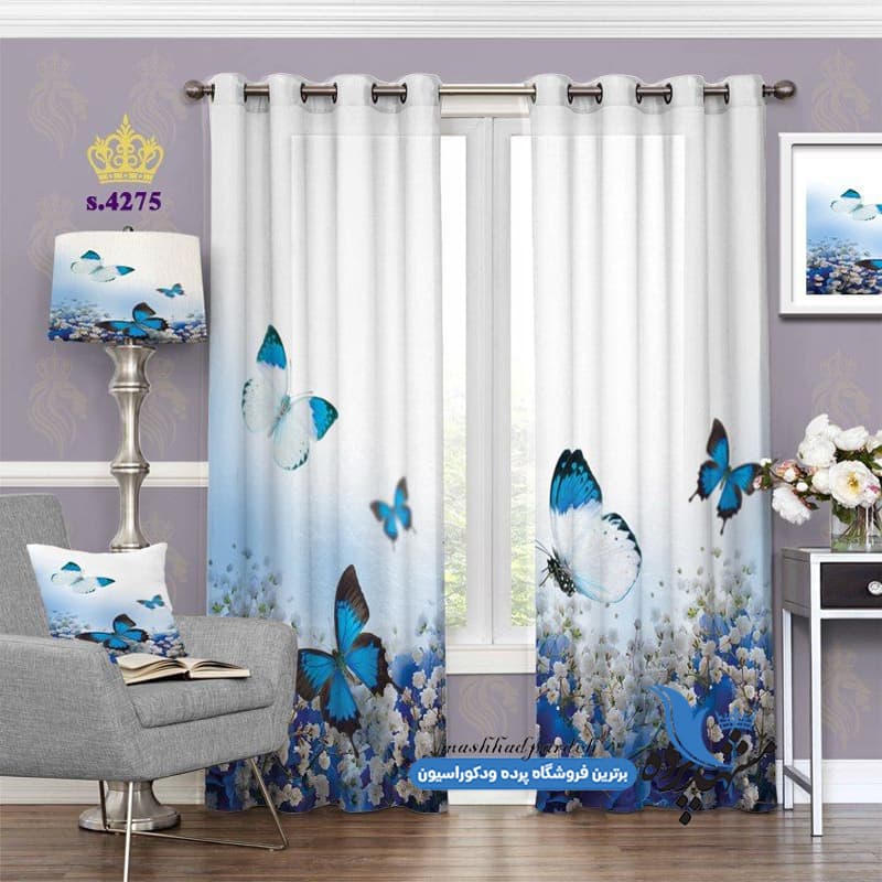 پرده پانچ منظره طرح گل و پروانه کد S4275