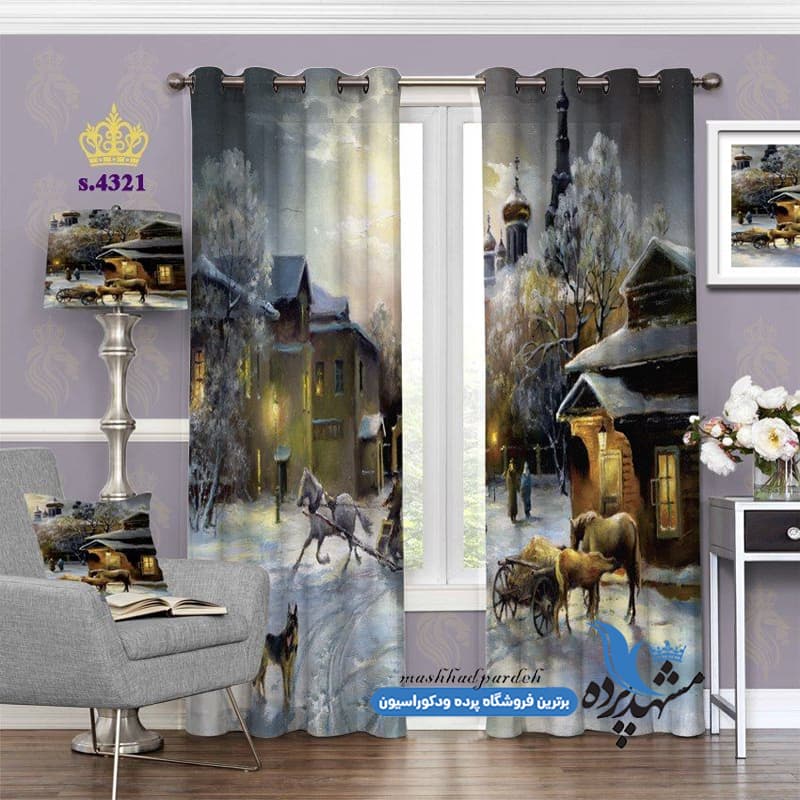 پرده پانچ منظره طرح شب زمستانی کد S4321
