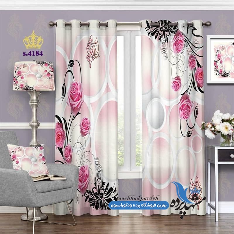 پرده پانچ گلدار طرح گل رُز کد S4184