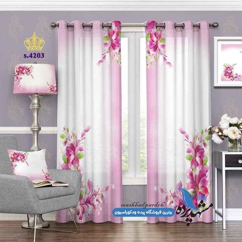 پرده پانچ گلدار طرح حاشیه گلدار کد S4203