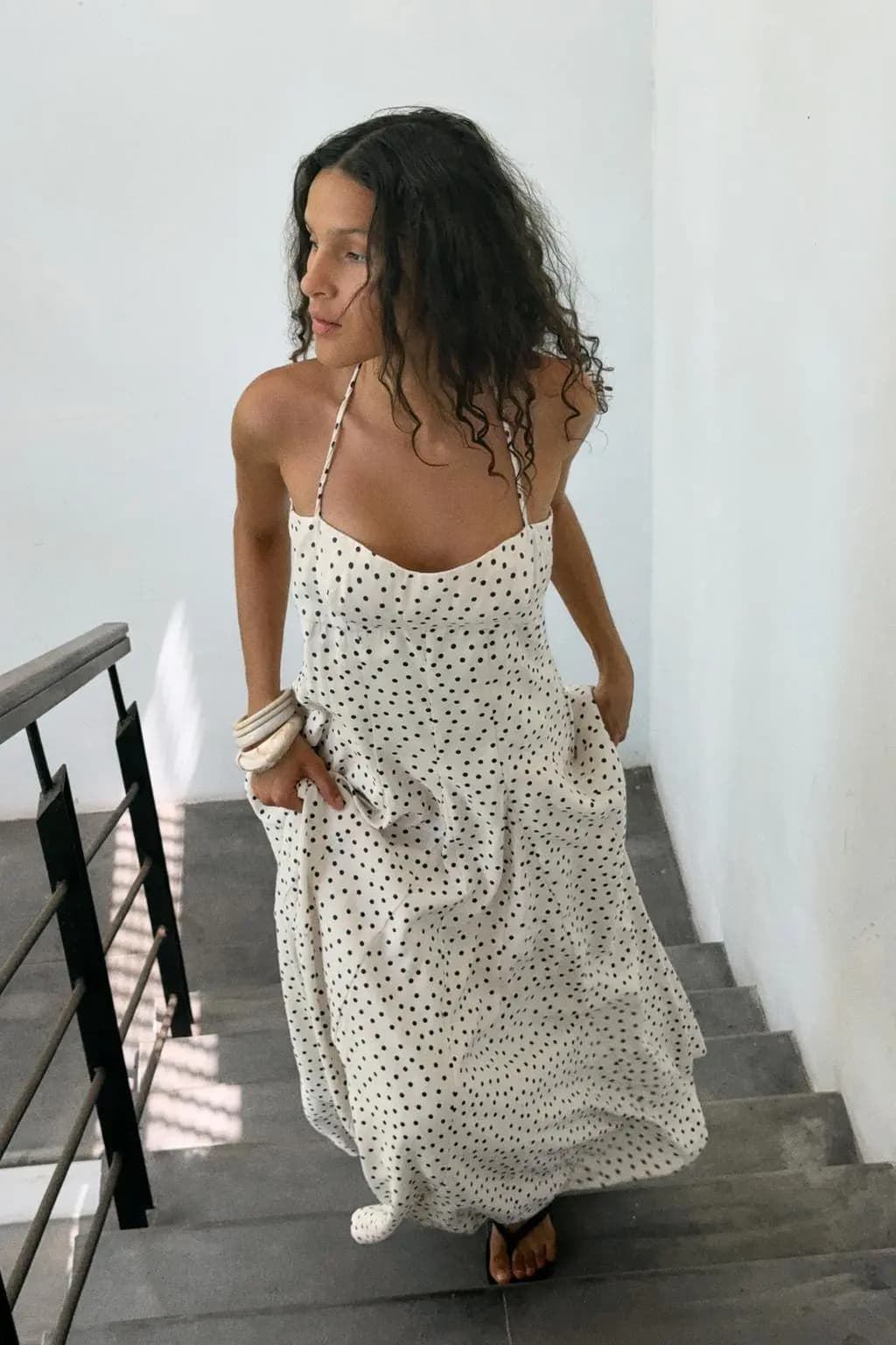 پیراهن هالتر یقه زنانه Zara قهوه‌ای-آبی