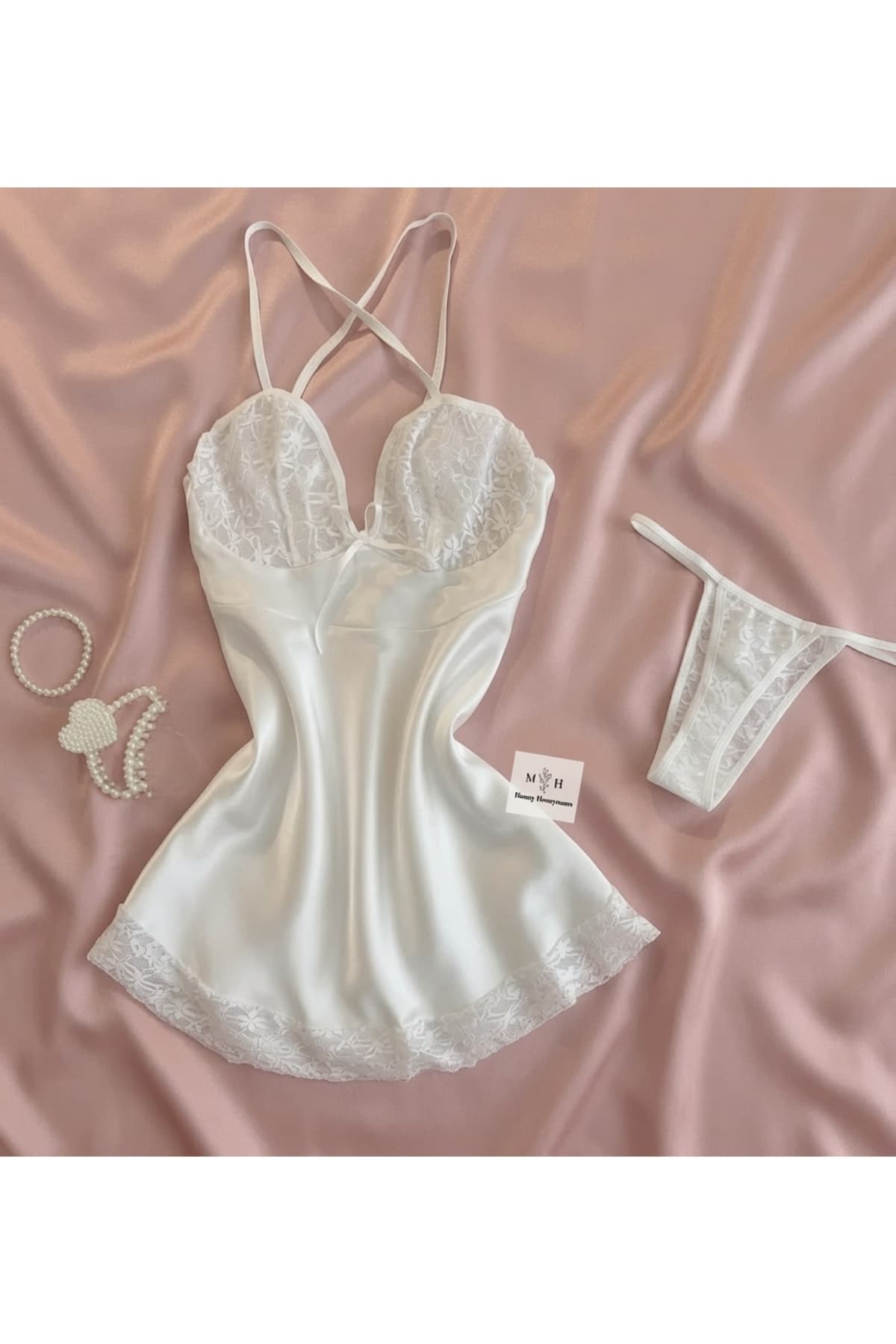 لباس خواب زنانه ساتن MH Moony Homewears سفید