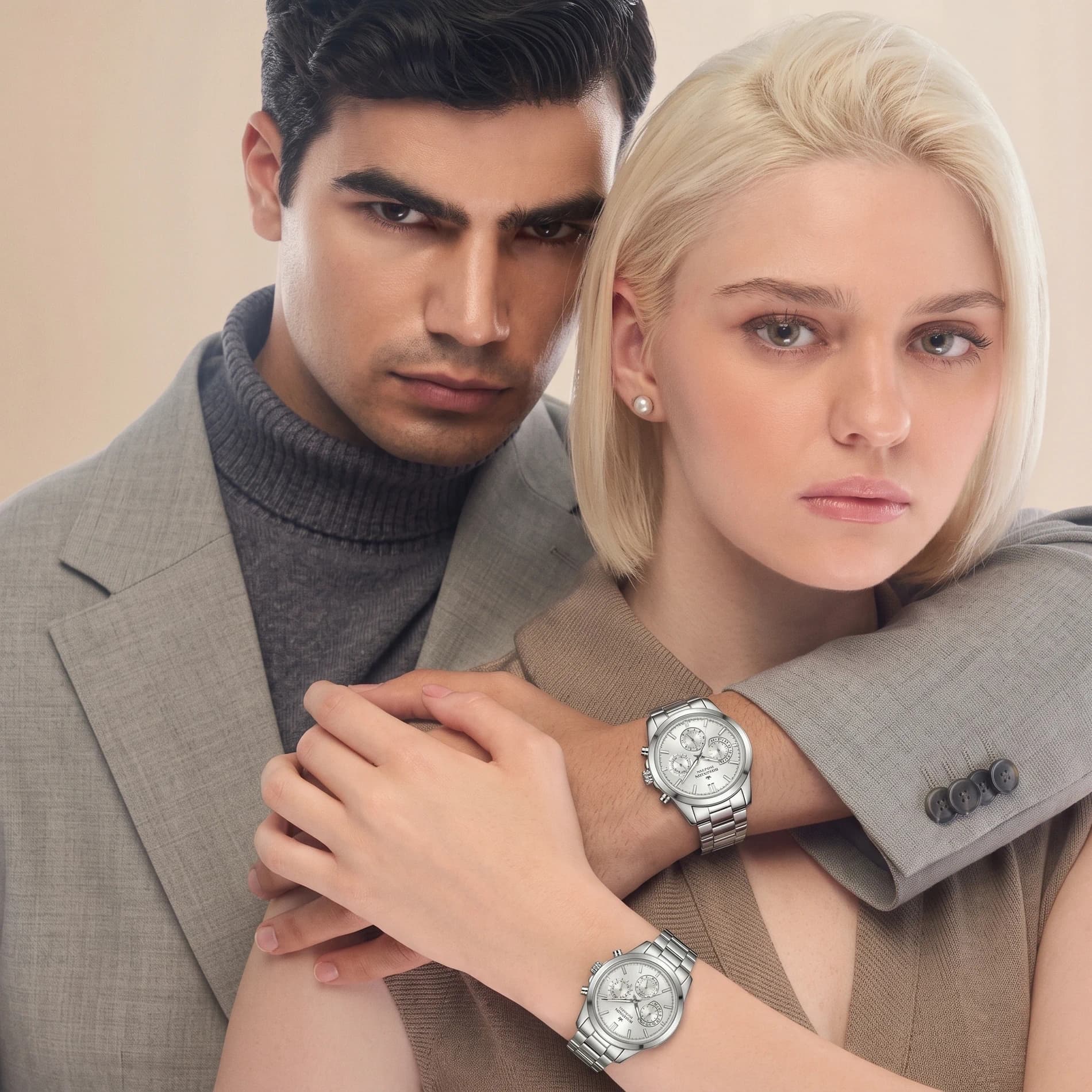 ست ساعت مچی رومانسون IMPERIAL مدل 1413.01 فول تایم بند استیل نقره‌ای صفحه سفید صدفی — تصویر ۳