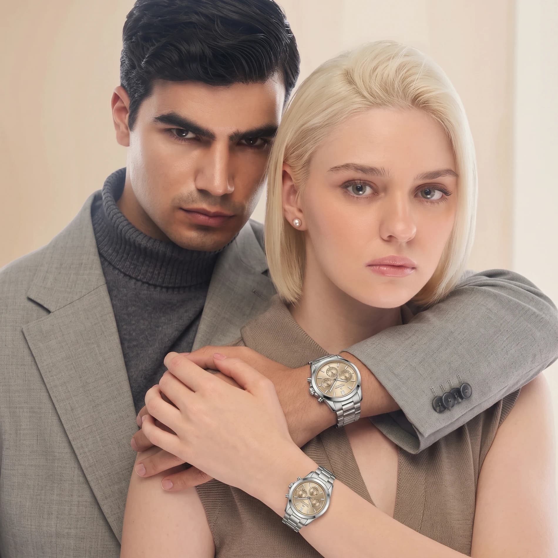 ست ساعت مچی رومانسون IMPERIAL مدل 1413.04 بند استیل نقره‌ای صفحه شامپاینی — تصویر ۳