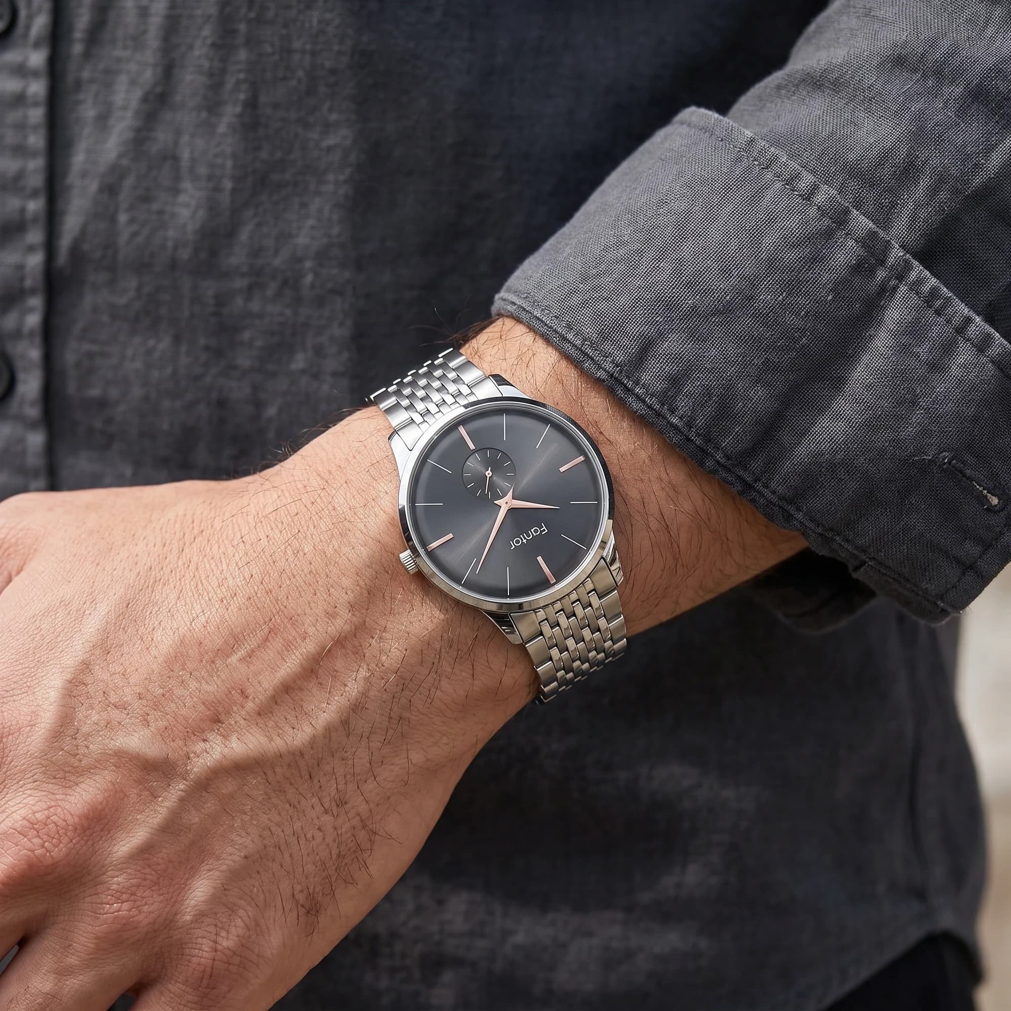 ساعت مچی مردانه فانتور مدل WF1038G-03 صفحه ذغالی بند استیل نقره‌ای — تصویر ۳