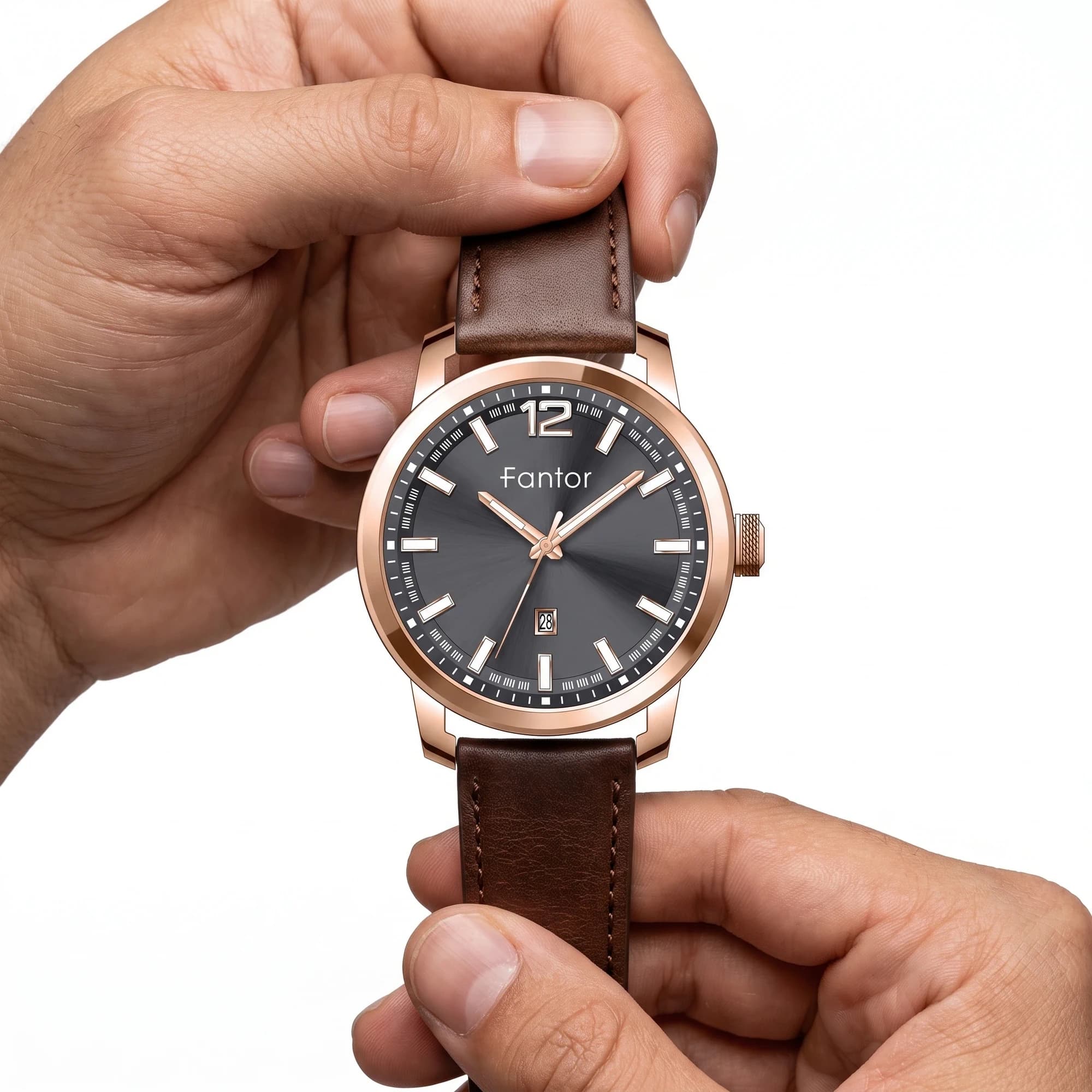 ساعت مچی مردانه فانتور مدل WF1032G-04 صفحه مشکی بند چرم قهوهای — تصویر ۲