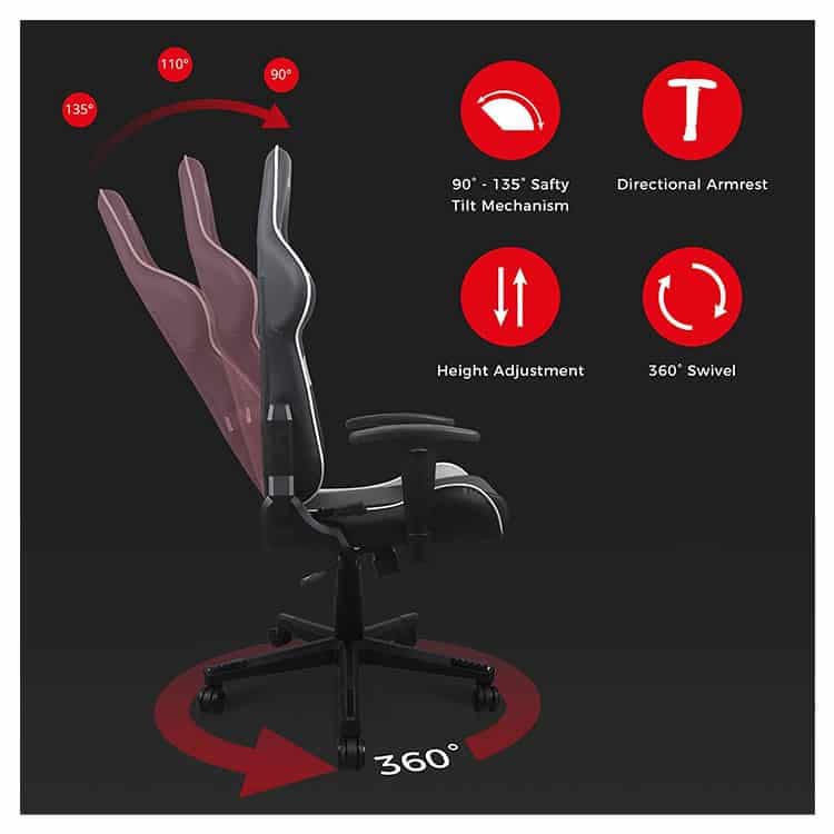 صندلی گیمینگ DXRacer مدل Prince Series OH/D6000/NW – مشکی/سفید — تصویر ۶