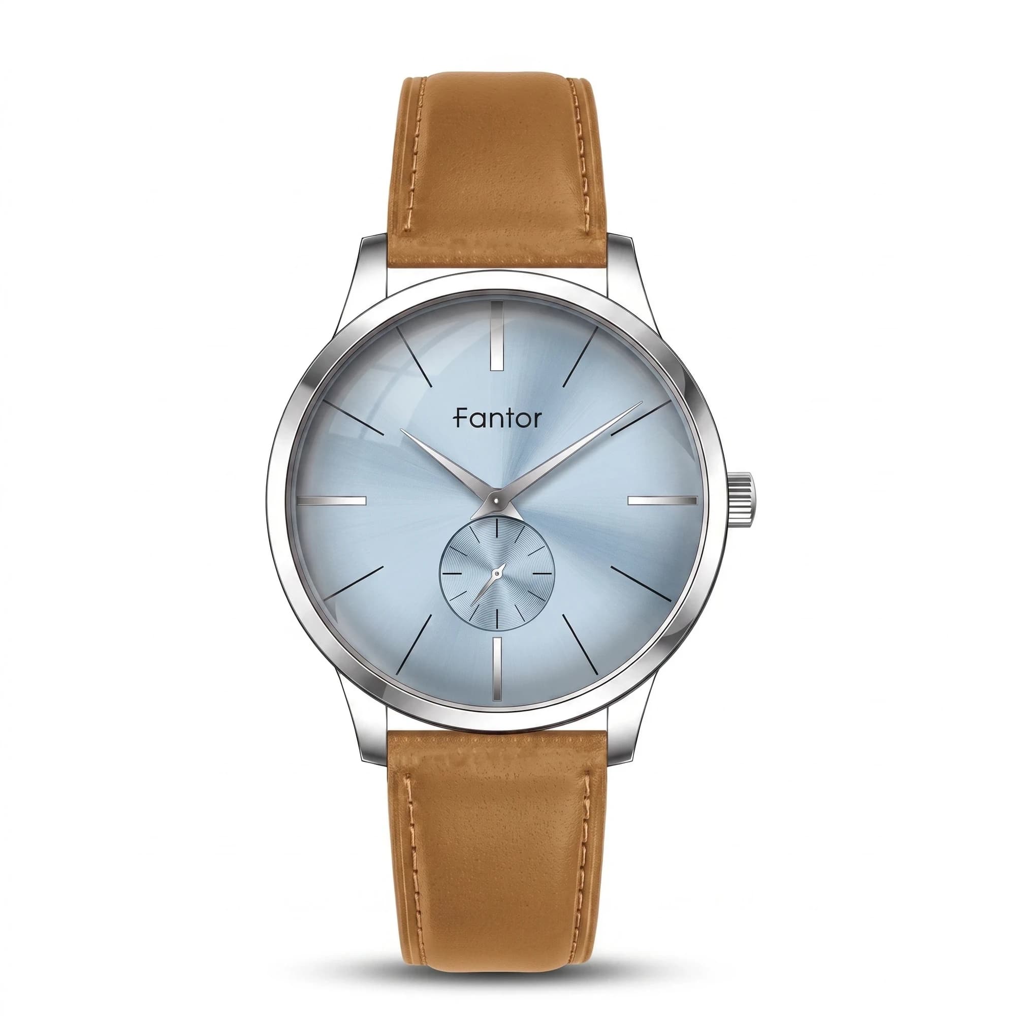 ساعت مچی مردانه فانتور مدل WF1038GB-01 صفحه آبی بند چرم قهوه‌ای
