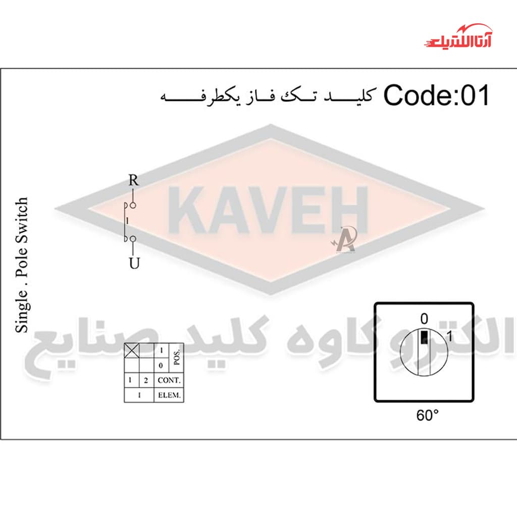 کلید گردان تک فاز یک طرفه 40 آمپر الکترو کاوه کد 4001 — تصویر ۲