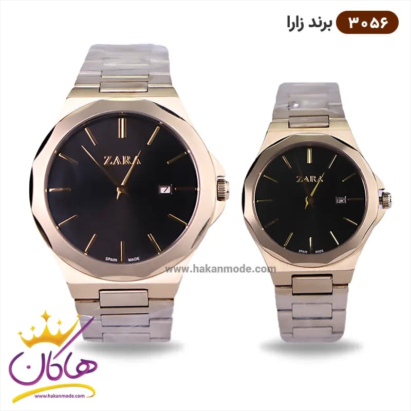 ساعت زارا ست بند فلزی طلایی صفحه مشکی 3056