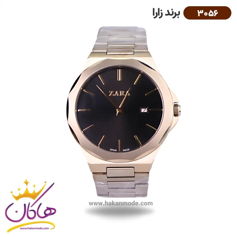 ساعت زارا ست بند فلزی طلایی صفحه مشکی 3056 — تصویر ۲