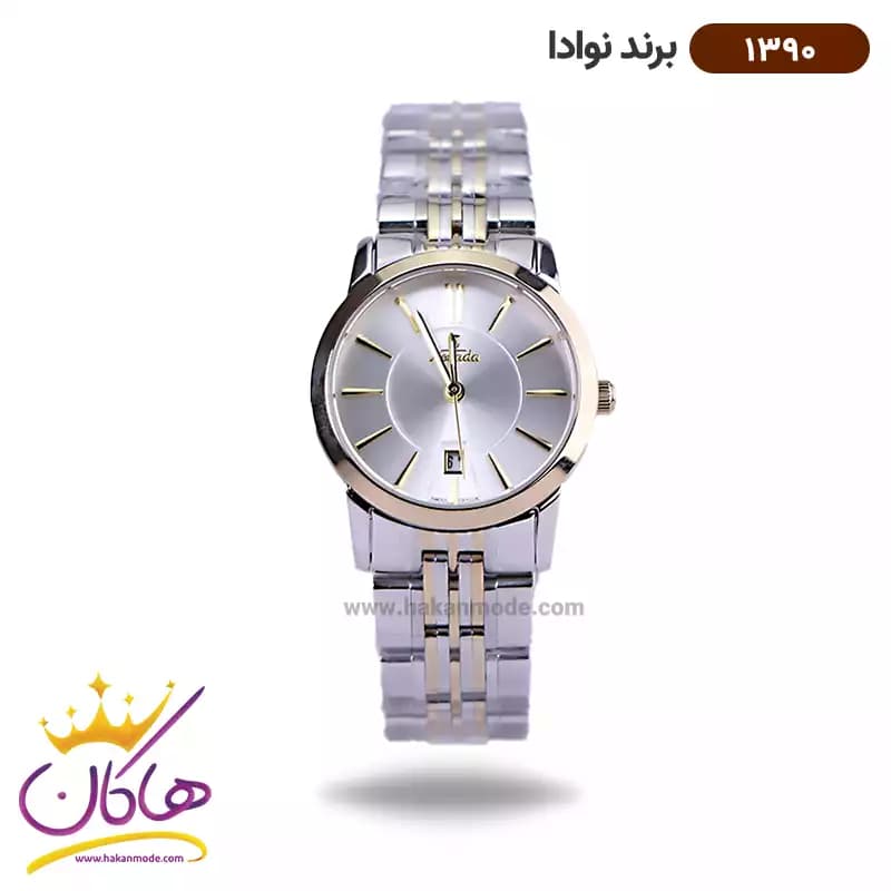 ساعت ست نوادا فلزی نقره ای طلایی کد 1390 — تصویر ۵