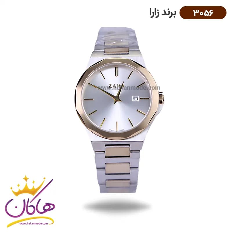 ساعت زارا بند فلزی ست نقره ای طلایی صفحه سفید 3056 — تصویر ۳