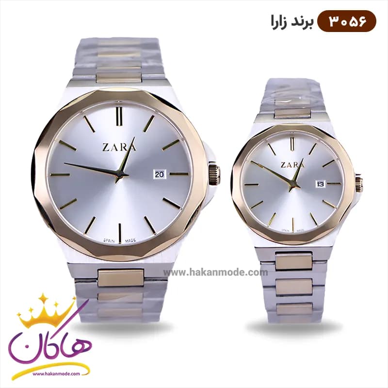 ساعت زارا بند فلزی ست نقره ای طلایی صفحه سفید 3056