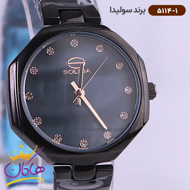 ساعت مچی سولیدا زنانه فلزی مشکی نگینی 5114/1 — تصویر ۲
