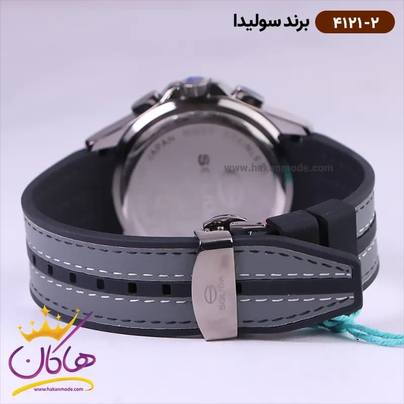 ساعت سولیدا مردانه بند رابر قاب نقره ای صفحه مشکی 4121/2 — تصویر ۴