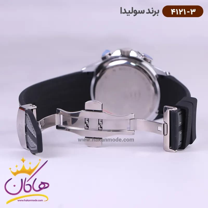 ساعت سولیدا مردانه بند رابر طوسی مشکی قاب نقره ای 4121/3 — تصویر ۲