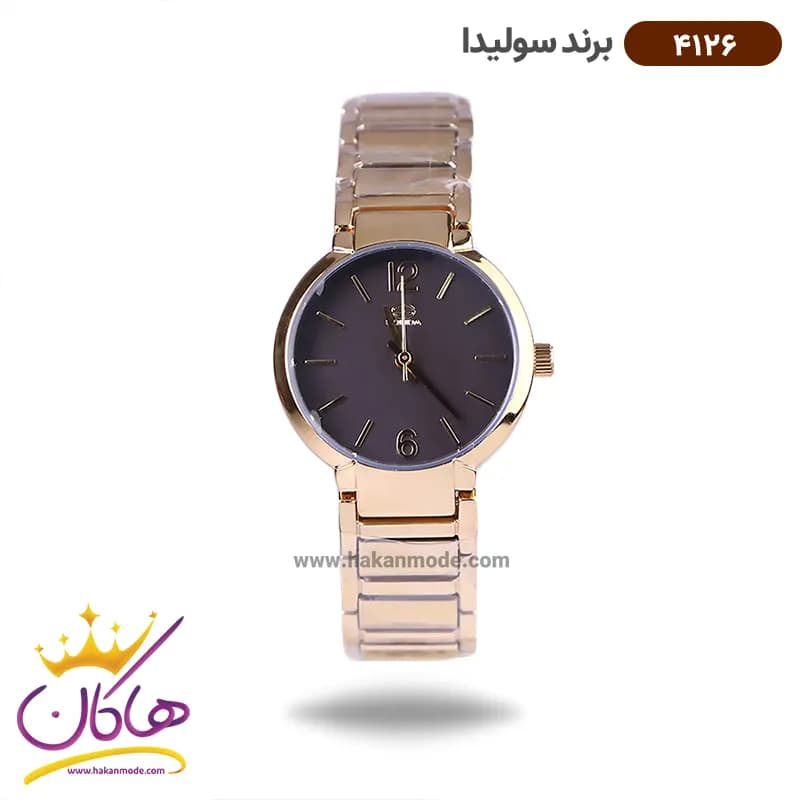 ساعت مچی سولیدا زنانه استیل طلایی صفحه مشکی 4126/3
