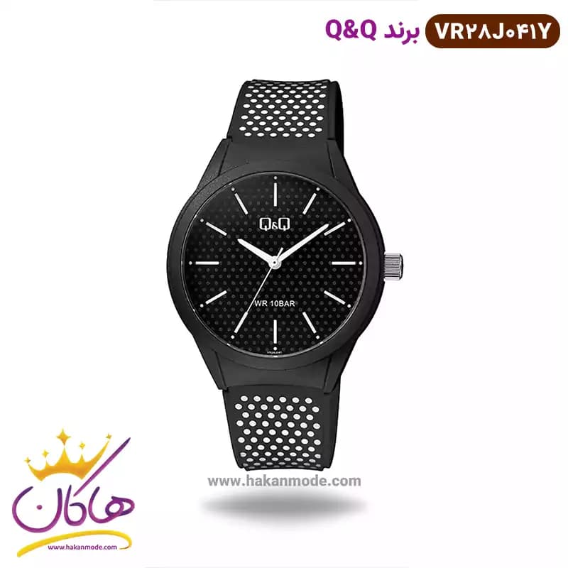 ساعت کیو اند کیو اسپرت بند رابر خال خالی سفید VR28J041Y