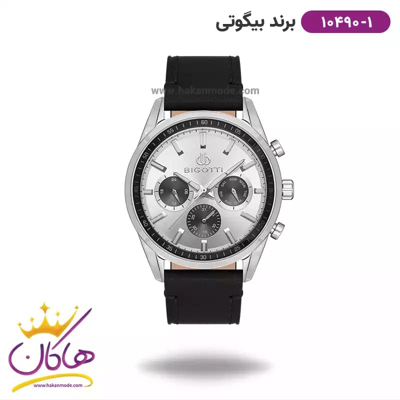 ساعت بیگوتی مردانه بند چرمی صفحه نقره ای کد BG.1.10490-1