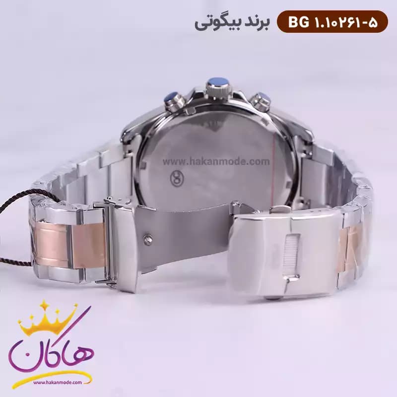 ساعت بیگوتی مردانه فلزی نقره ای رزگلد سه موتوره کد BG.1.10261-5 — تصویر ۳