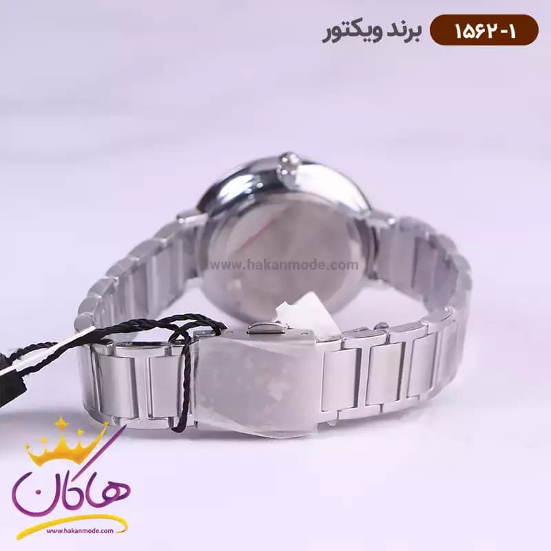 ساعت ویکتور زنانه فلزی تمام نقره ای قاب نگین 1562/1 — تصویر ۴