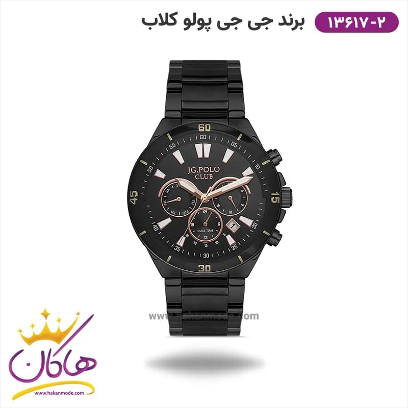 ساعت جی جی پولو مردانه فلزی مشکی کد 13617/2 دو زمانه