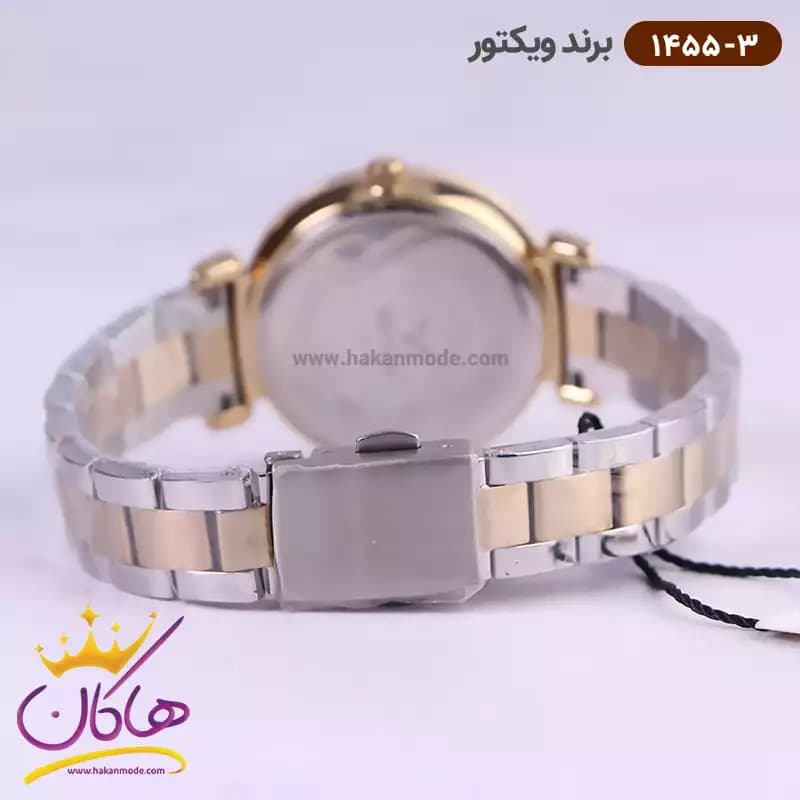 ساعت ویکتور زنانه فلزی قاب طلایی صفحه سفید 1455/3 — تصویر ۴