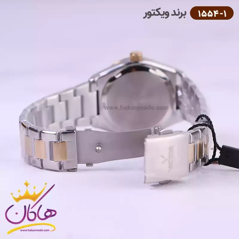 ساعت ویکتور زنانه فلزی قاب طلایی نگین دار 1554/1 — تصویر ۳