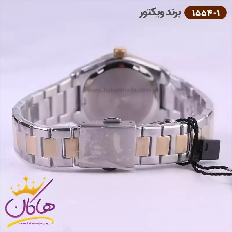 ساعت ویکتور زنانه فلزی قاب طلایی نگین دار 1554/1 — تصویر ۴