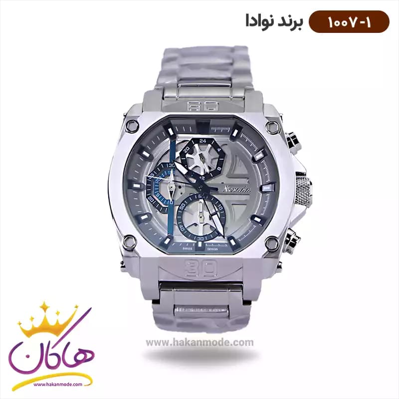 ساعت نوادا مردانه کرنوگراف فلزی نقره ای کد 1007/1