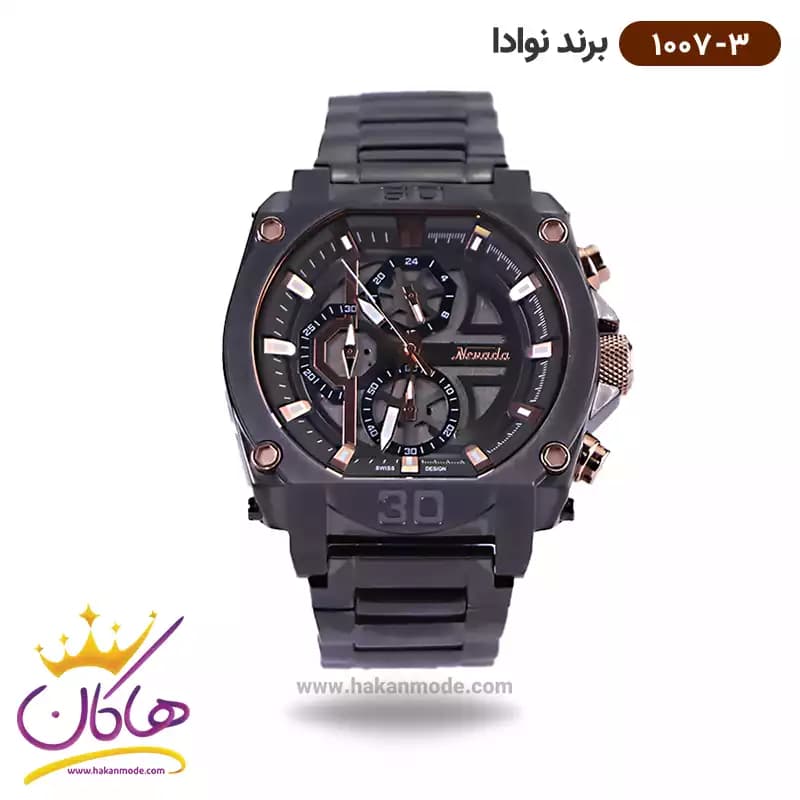 ساعت نوادا مردانه کرنوگراف فلزی مشکی رز کد 1007/3