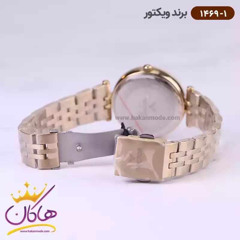 ساعت ویکتور زنانه فلزی طلایی صفحه مشکی 1469/1 — تصویر ۴