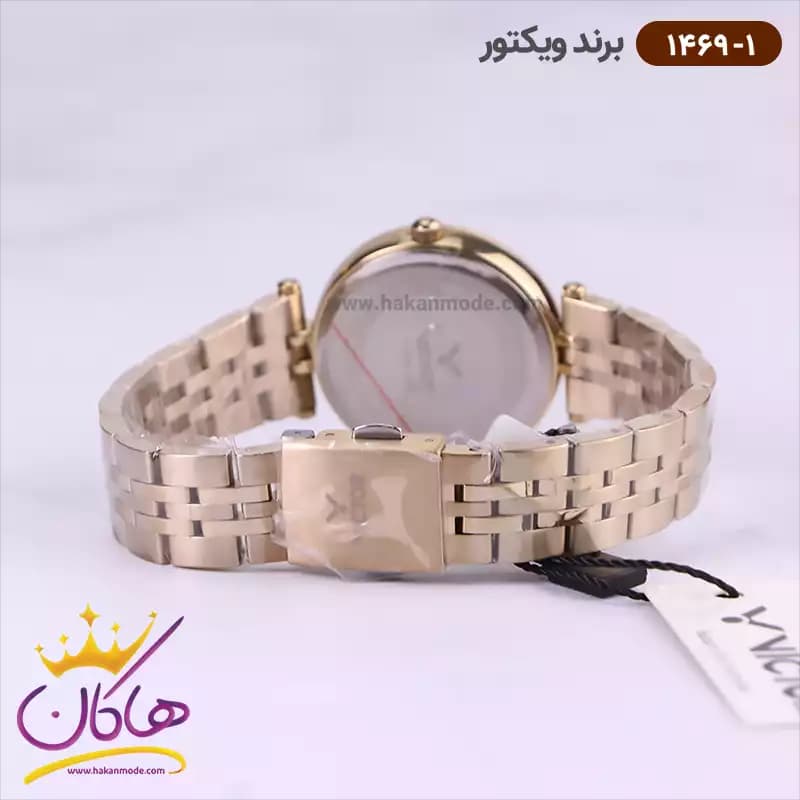ساعت ویکتور زنانه فلزی طلایی صفحه مشکی 1469/1 — تصویر ۳